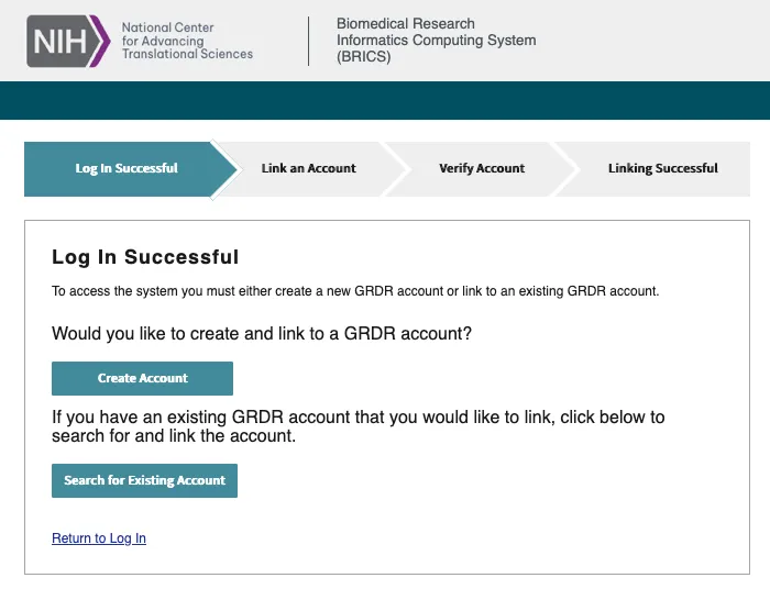 To access the system you must either create a new GRDR account or link to an existing GRDR account.